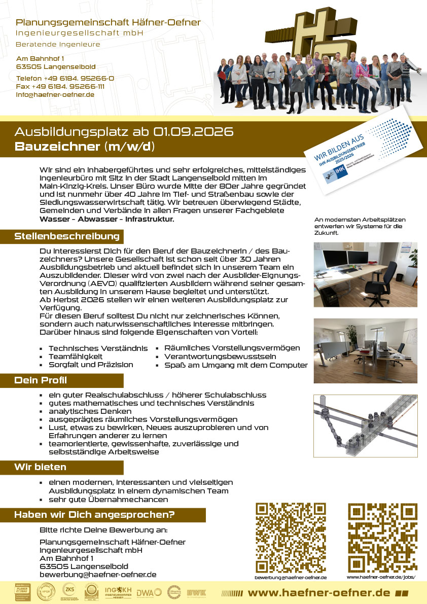Ausbildungsplatz ab 01.09.2026 Bauzeichner (m/w/d)