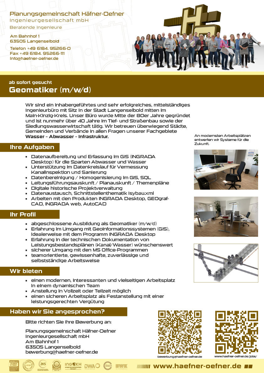 Ab sofort gesucht Geomatiker (m/w/d)