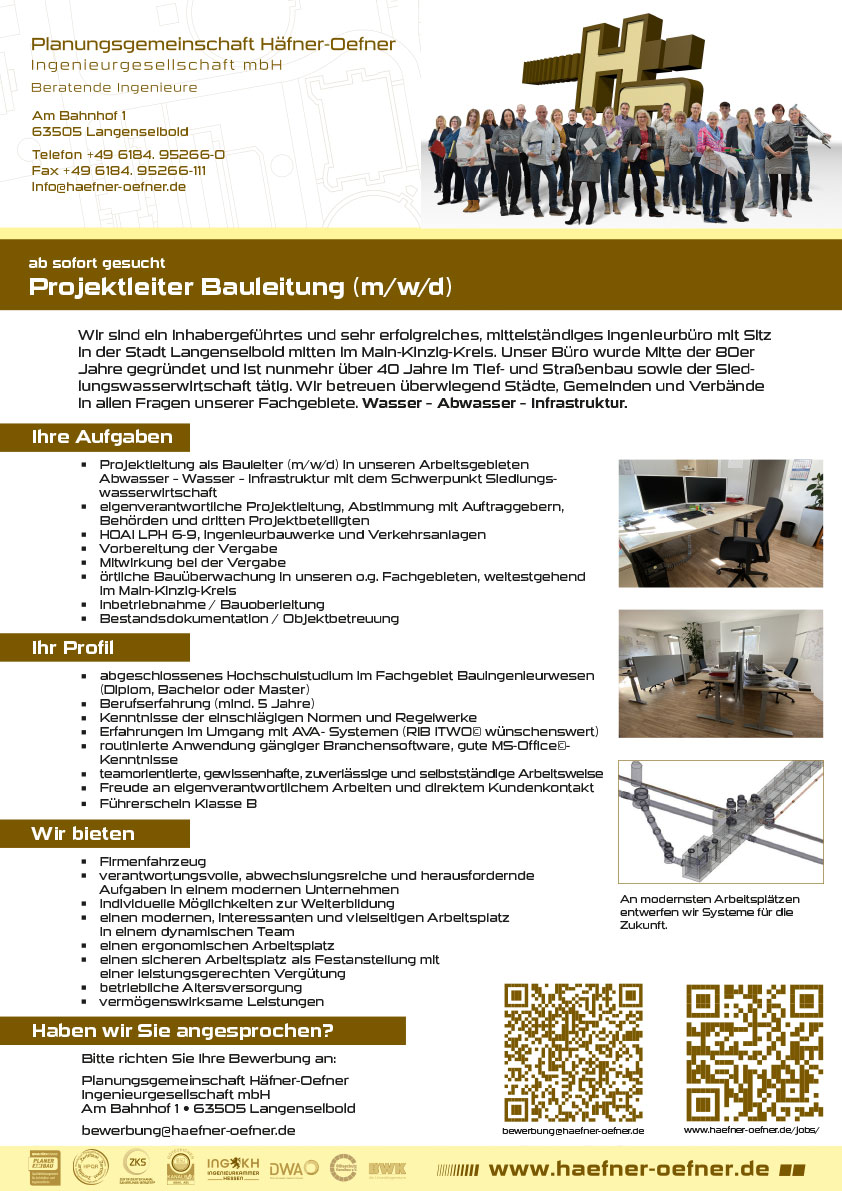 Ab sofort gesucht Projektleiter Bauleitung (m/w/d)