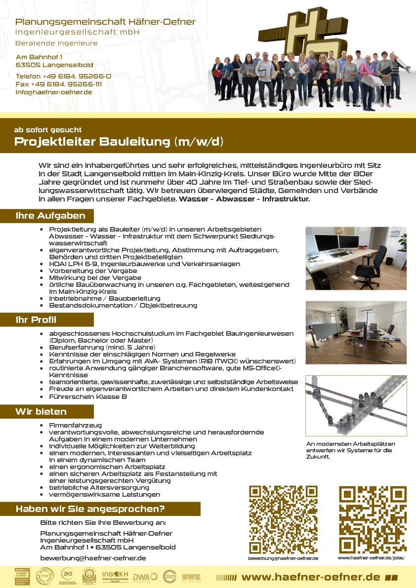 Ab sofort gesucht Projektleiter Bauleitung (m/w/d)